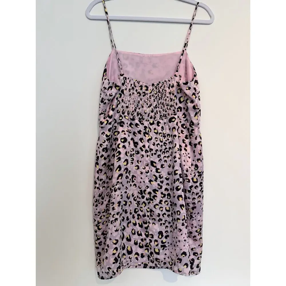 Lost + Wander Satin Pink Leopard Print Wild Child Mini Dress - Womens Large